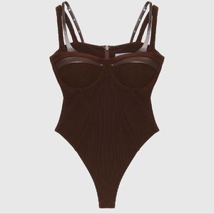 MANIÈRE DE VOIR TWIN STRAP RIBBED BODYSUIT - CHOCOLATE BROWN